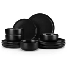 Plates and Bowls Sets, 12 Pieces Porcelain Dinnerware Set for 4 Kitchen Dinne...