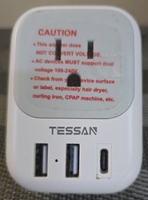 Tessan Type E F Plug Adapter with 3 USB Ports 4 AC Outlets; Convert US to EU 