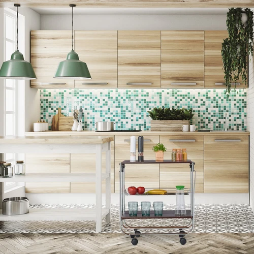 Carrito cocina con ruedas camarera plegable 2 baldas MDF carrito auxiliar - Imagen 5 de 10