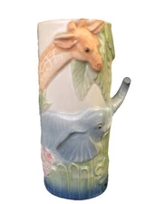Vintage Jungle Vase Takahashi San Francisco 3D Animals Scene