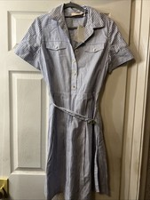 Tory Burch Striped Cotton Shirtdress Dress Womens Belted Pockets Sz 8. NWT $348