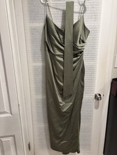 Jenny Yoo Green Satin Sleeveless Bridesmaid Dress, Regular Size 16