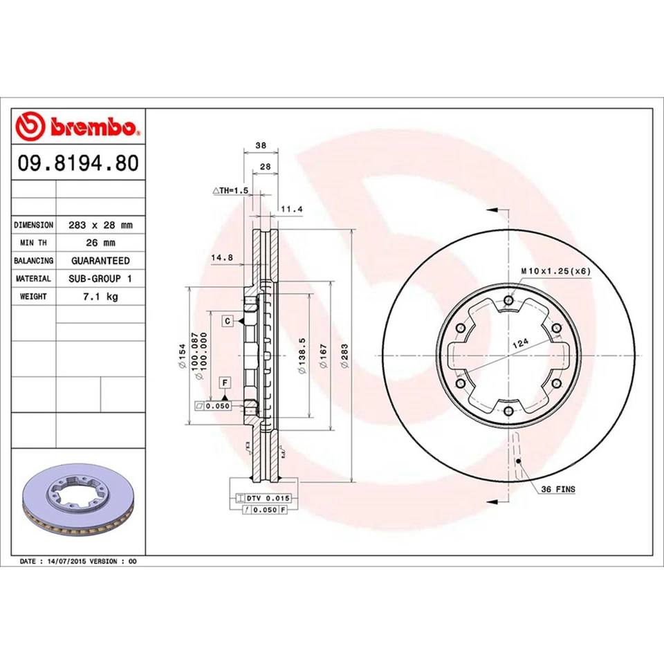 Rotores de freno de disco delanteros Brembo pastillas de freno de cerámica para Nissan Frontier 2003-2004 Foto 2 de 4
