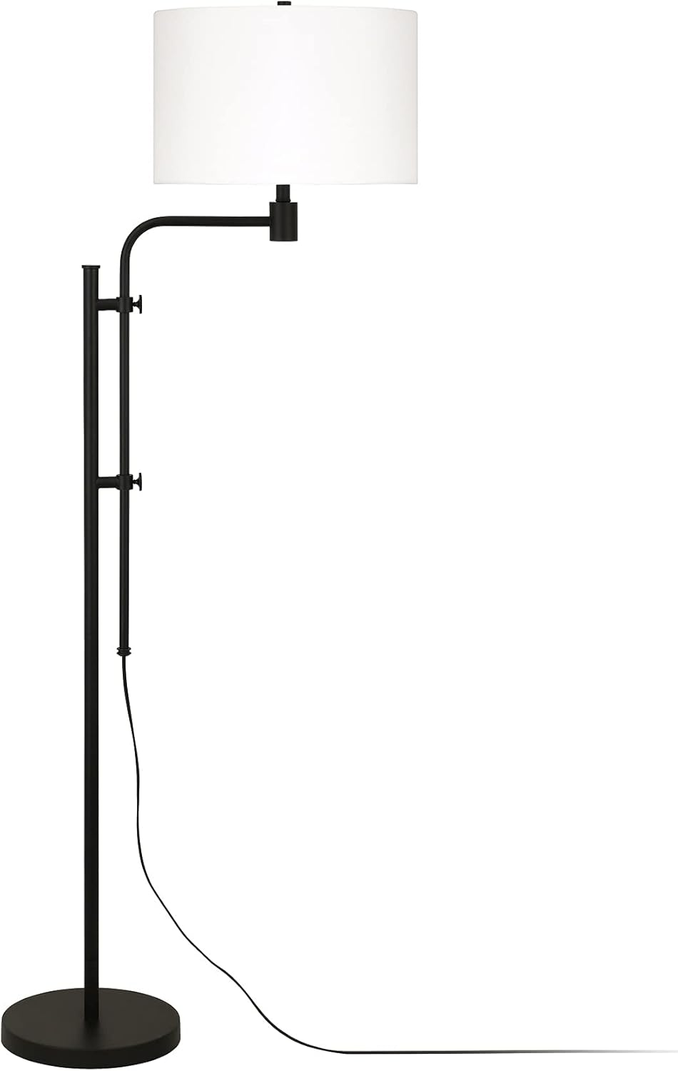 Polly Adjustable Floor Lamp in Blackened Bronze with White Fabric Shade