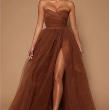 Fashion NOVA LUXE Elle Tulle Gown Coco Brown SOLD OUT Size 1X NWT $200