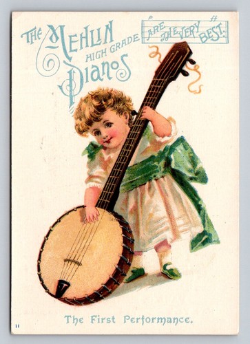Mehlin Pianos Girl guitar Minneapolis New York Trade Card P702