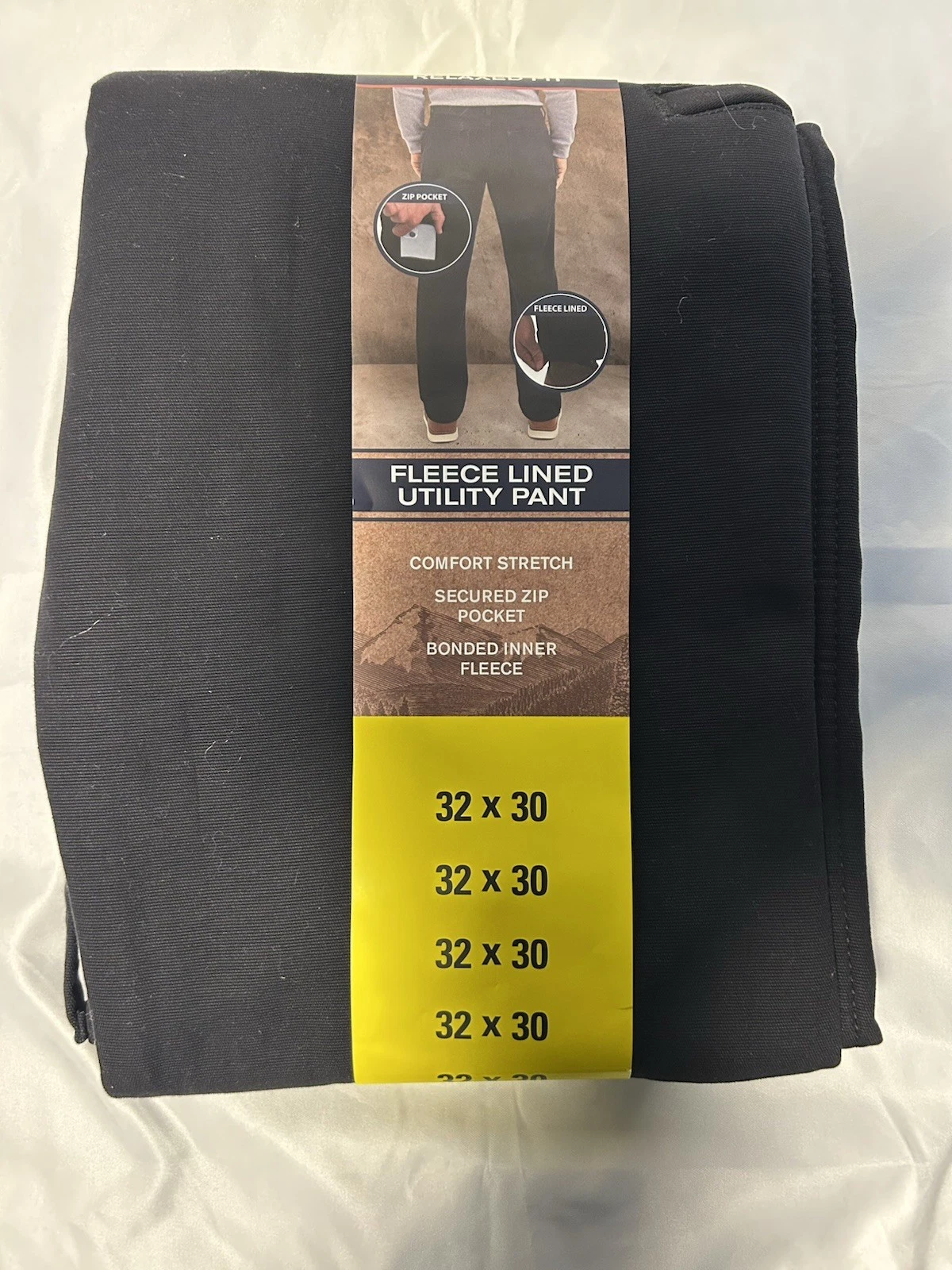 NEW Weatherproof Men's 32x30 Black Fleece Lined Canvas Utility Pants Relaxed Fit
