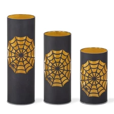 K & K Interiors - Spider Web LED Cylinder Lantern Set of 3 - 42537D