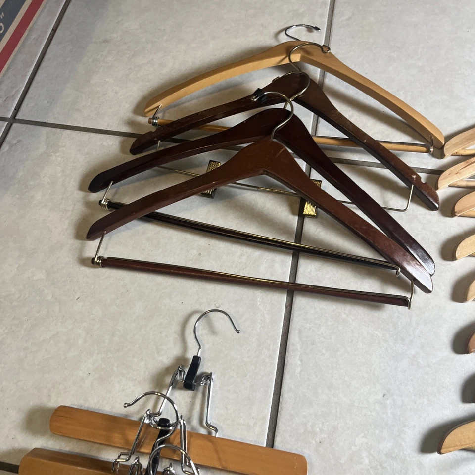 Wooden Pants & Coat Hangers with Clips Non Slip Skirt Hangers Trouser Lot Of 42 - Image 4 of 4