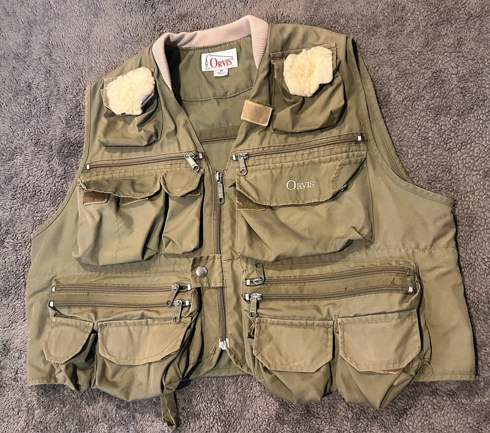 Vintage Orvis Fly Fishing Vest Mens M Olive Green Outdoors Utility Full Zip Camp