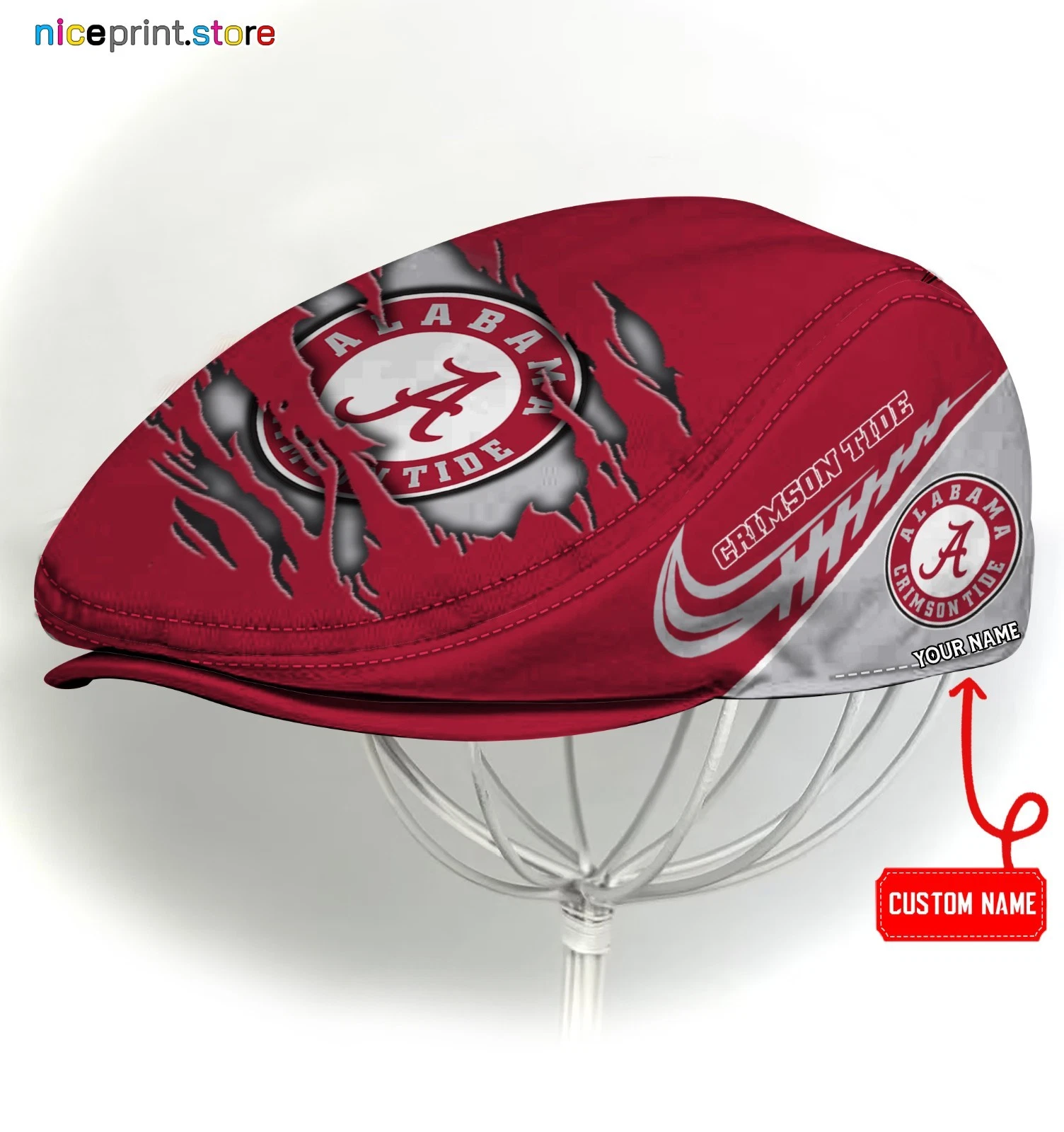 Albm Crimson Tide Jeff Cap Newsboy Flat Golf Driving Hat for Men