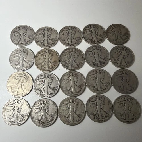 1945-1946 Walking Liberty 90% Silver Half Dollar 50c Lot of 20 Coins   LT1