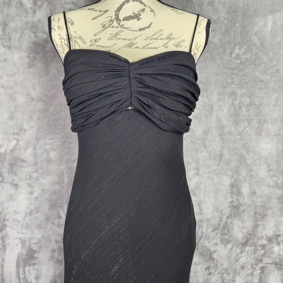 Maxi Vestido Vintage Y2K Para Mujer 8 Negro Metálico Hada Capricho Dobladillo Asimétrico Foto 3 de 4
