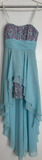 Blue Sequin Chiffon Hi-Low Dress Spaghetti Strap Layered Formal Party Women