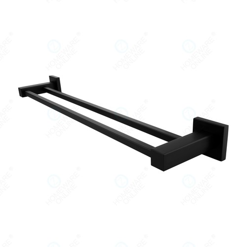 Black Bathroom Square 600mm Double Towel Rails Holder Bars Rack Stainless steel - Picture 5 of 8