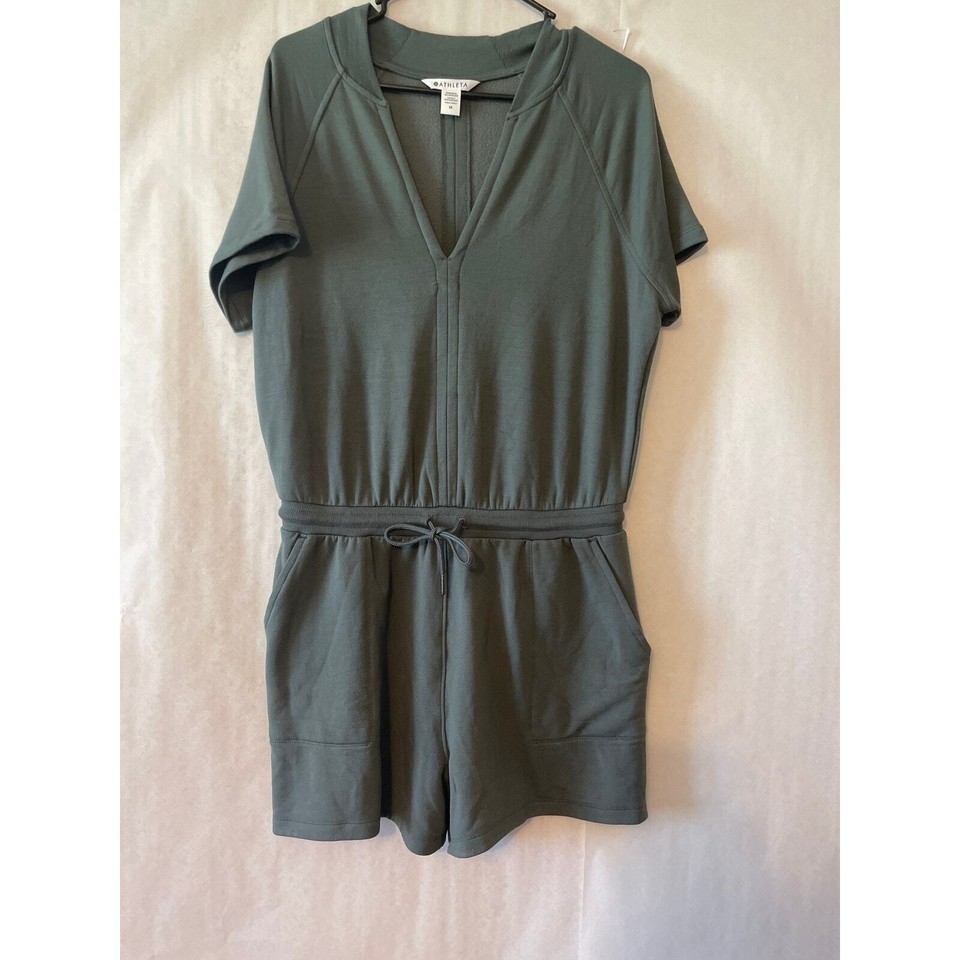 Athleta Balance Romper Women's NWOT Bali Green Short Sleeve Jumpsuit