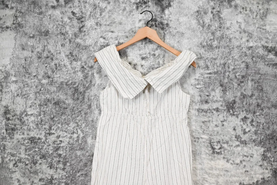 Stone Cold Fox Jumpsuit Womens White Striped Linen Sleeveless Wide Leg Cropped 0 - image 2 of 4