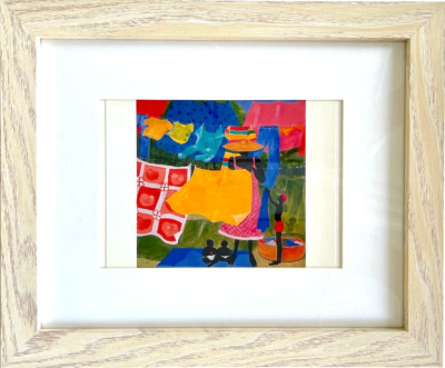Jonathan Green COLORED CLOTHES Framed Art Print, Black Woman Babies Laundry Day