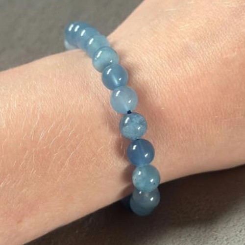 8mm Aquamarine Stone Bracelet Aqua Crystal Stretch Bracelet Handmade - Picture 3 of 6
