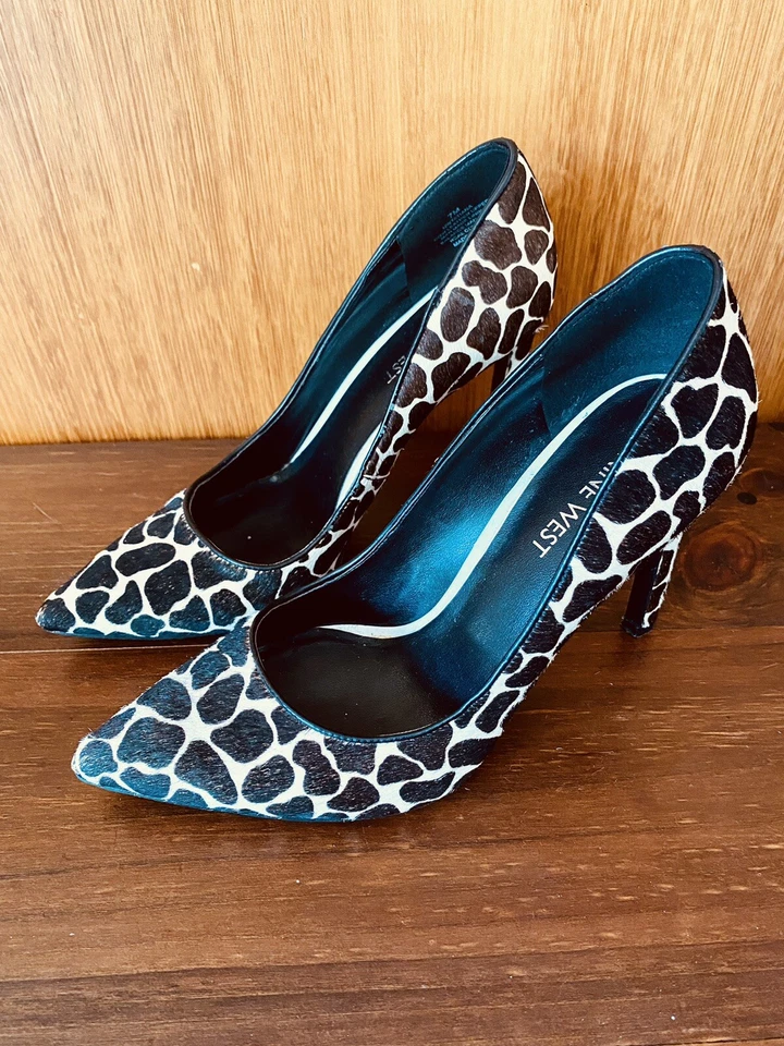 Nine West Stiletto Shoe Womens 7 M Brown Beige Pumps Animal Print Leather 1023 - Image 3 of 4