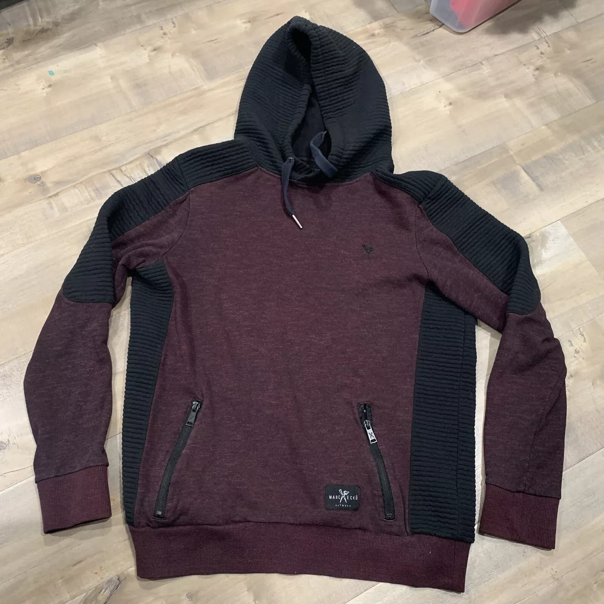 Marc Ecko Cut Sew Hoodie Jacket Men s Size Large Wine and Black Zip Pockets
