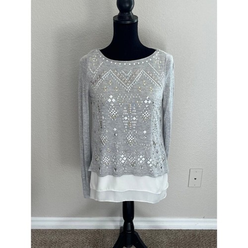 White House Black Market Size Small Grey and White Beaded Sweater eBay