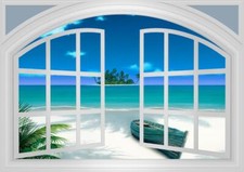 Ceramic Backsplash Tile Mural Beach Scene Seaside - Beach View Through A Window
