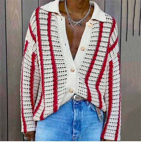 Camisa Para Hombre Tejida Informal Camisas Ajustadas Manga Larga Con Botones Prendas para el torso Blusa - Imagen 4 de 5