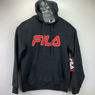Fila Mens Logo Pullover Training Hoodie Gray S