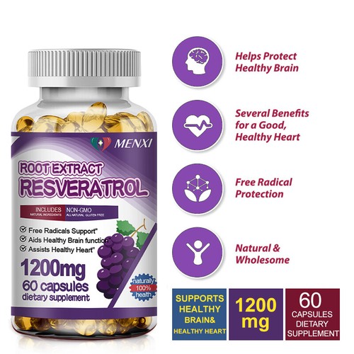 1200MG Resveratrol Maximum Strength Natural AntiAging Antioxidant 60 Capsules - Picture 1 of 12