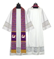 Violet Gothic Pastor Stole with embroidered Agnus Dei motif - Church Vestment