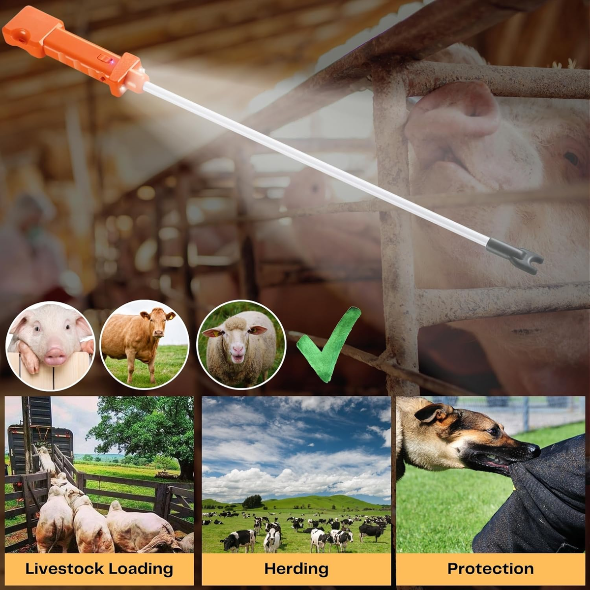 Cattle Prod, Waterproof Electric Livestock Prod with 2 LED Lights,  Rechargeable | eBay