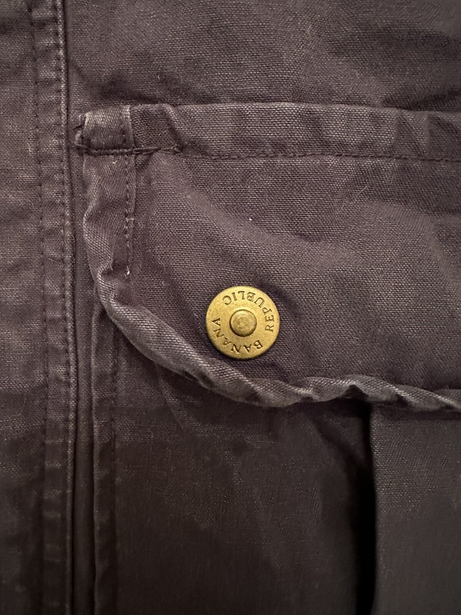 Vintage 90s Banana Republic PU Coated Cotton Jacket Blue Zip