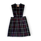 Schoolbelles Girls V-Neck Pleated Green Plaid Jumper Uniform Size 6x Made in Usa