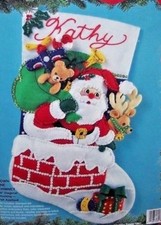Bucilla Santa DOWN THE CHIMNEY Felt Vintage Christmas Stocking Kit 83115 Sterile