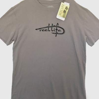 T Shirt Reel Life Gear Large L Fish Love the Water Short Sleeve Gray Men NWT New