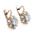 14k Rose and White Gold Genuine Diamond & Aquamarine Earrings #E973 — photo 2