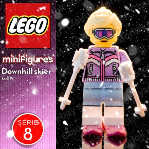 ⭐ LEGO Downhill Skifahrer Minifigur col119 Serie 8 8833 Winter Ski Schnee - Afbeelding 1 van 6