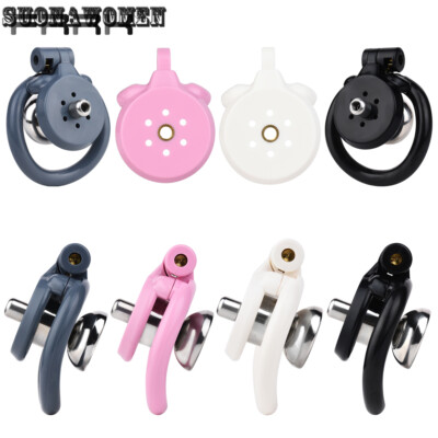 Screw Hole Inserted Flat Chastity Cage Device with Metal Tube 4 Arc Rings Lock