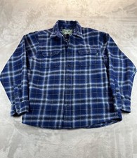VINTAGE WOOLRICH HEAVY FLANNEL SHIRT Jacket Men's Large Blue Plaid Side Pockets