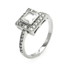 Sterling Silver Ladies CZ Stones Ring w/ 5 mm 0.75 ct Princess Cut Center CZ
