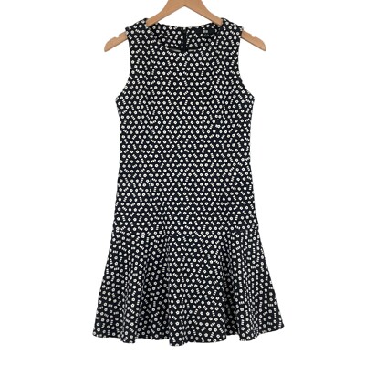uniqlo cotton a line dress Uniqlo A Line Dress Womens Small Black White Floral Cotton Blend Flutter  Hem