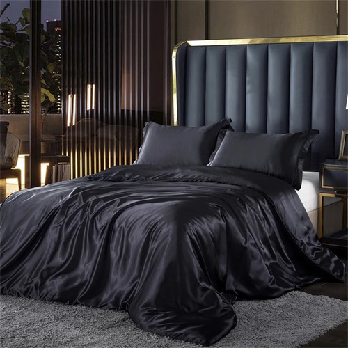 Silk Bedding Set with Duvet Cover Bed Sheet Pillowcases Luxury Satin Bedsheet - Bild 25 von 38