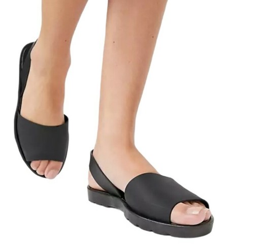 London Rebel wide fit slingback jelly flat sandals in black free shipping |  eBay