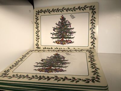 Spode Placemats Cork Back Christmas Tree Santa Topper Holly Border