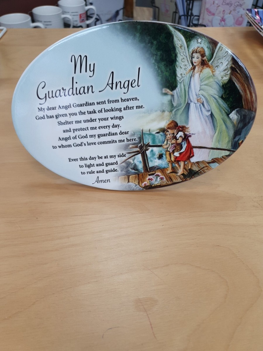 Religious Oval Ceramic Plaque 22cm x 15cm My Guardian Angel