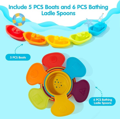 Baby Bath Toys for Kids Ages 1-3 | 11PCS Mold Free Floating Boats & Bathing S... - Picture 3 of 7
