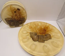 Vintage MCM Lucite Deviled Egg Plate & Napkin Holder Set Dried Flowers & Baskets