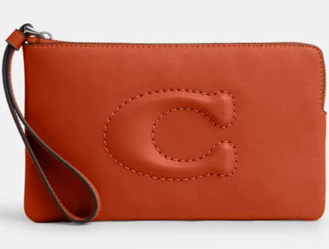 Coach Large CornerZip Wristlet CR392 Dark Orange Leather Coach Large CornerZip Wristlet CR392 Dark Orange Leather