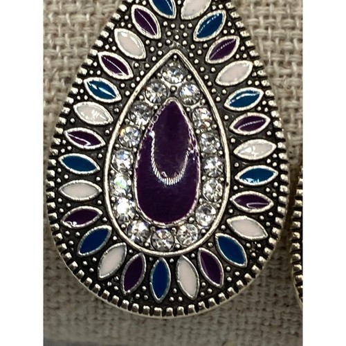 Tear Drop Crystals Drop dangle purple cream1.75" Earrings - Picture 2 of 6